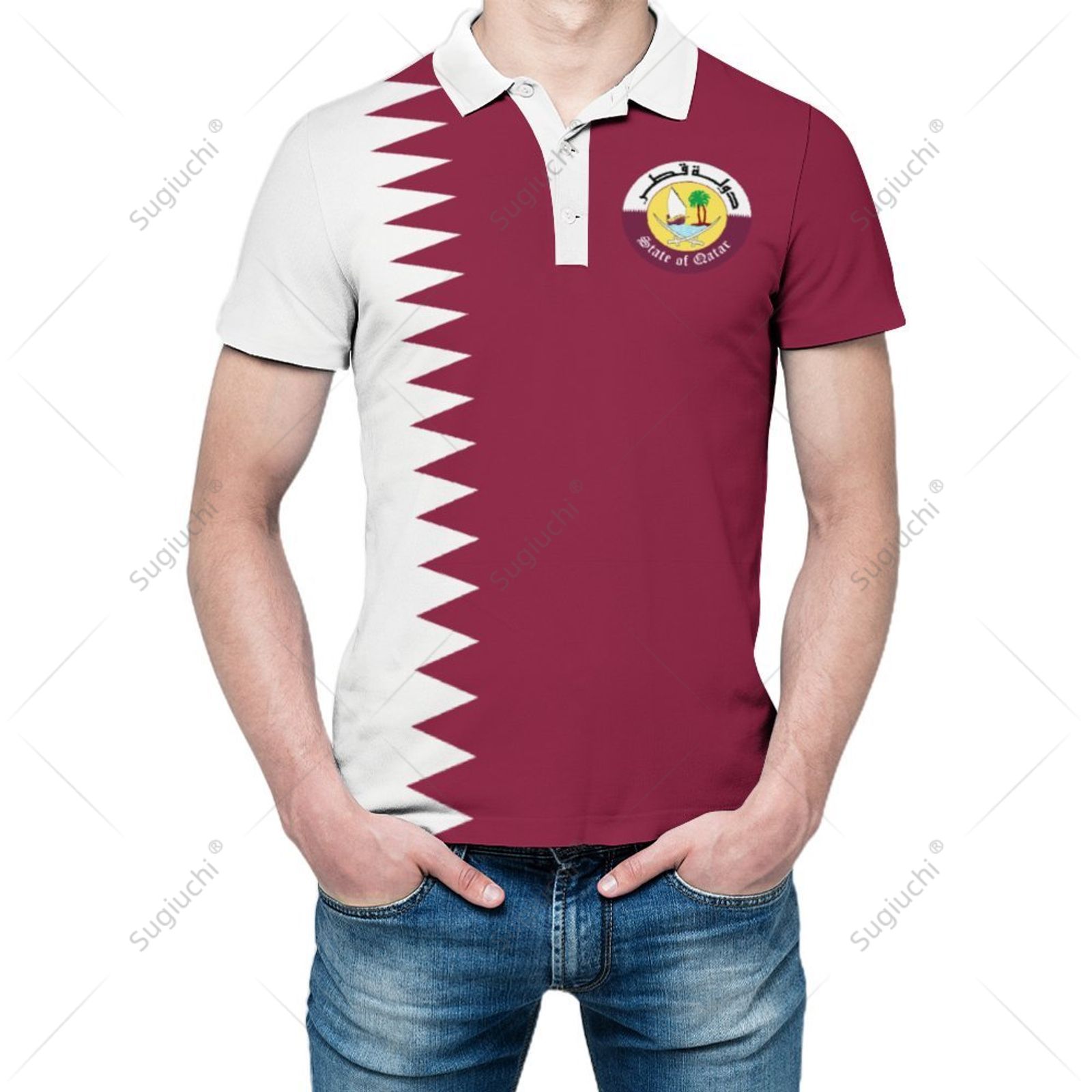 Unisex Polo Shirt Qatar Flag 3 - 3D Printing Qatar review and price